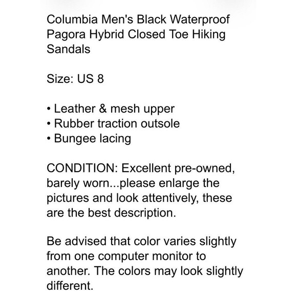 Columbia Men\'s Black Waterproof Pagora Hybrid Closed Toe Hiking Sandals  Size 8 main image 11